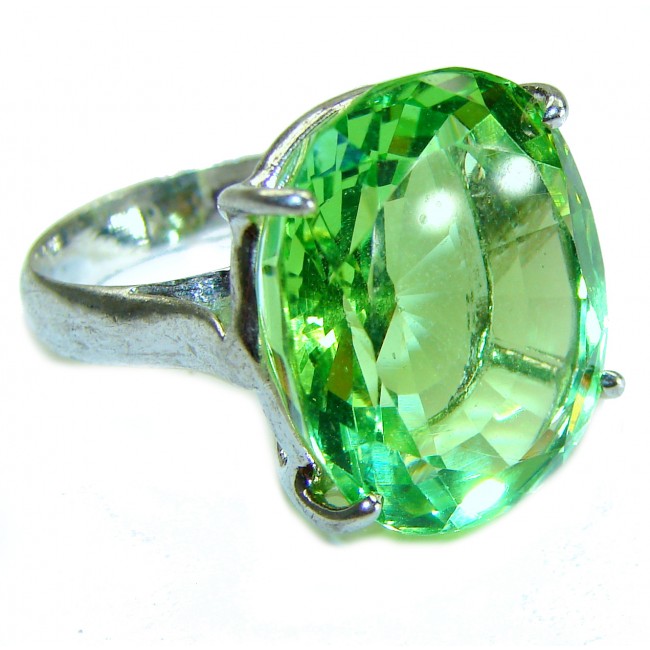 Huge 29.8 carat Genuine Green Topaz .925 Sterling Silver handcrafted ring size 7 3/4