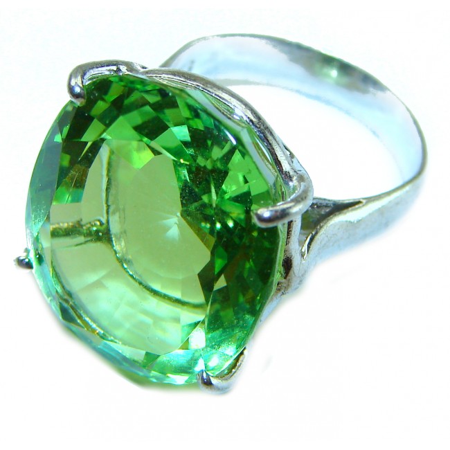 Huge 29.8 carat Genuine Green Topaz .925 Sterling Silver handcrafted ring size 7 3/4