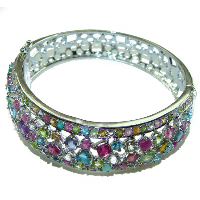 Authentic 35.8 carat Ruby Multicolor Sapphire .925 Sterling Silver handmade bangle Bracelet