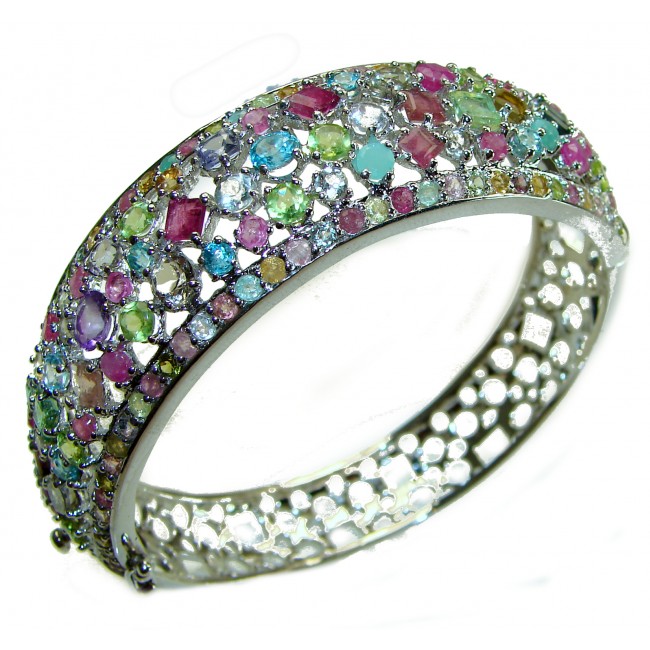 Authentic 35.8 carat Ruby Multicolor Sapphire .925 Sterling Silver handmade bangle Bracelet