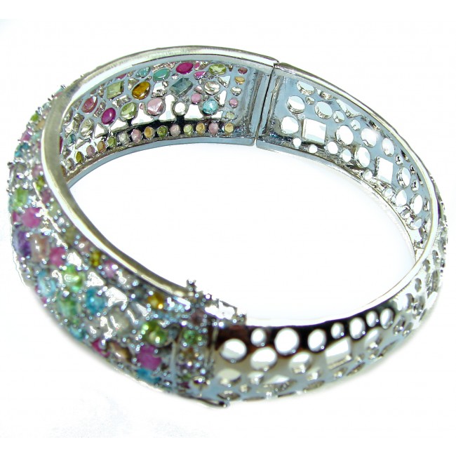 Authentic 35.8 carat Ruby Multicolor Sapphire .925 Sterling Silver handmade bangle Bracelet