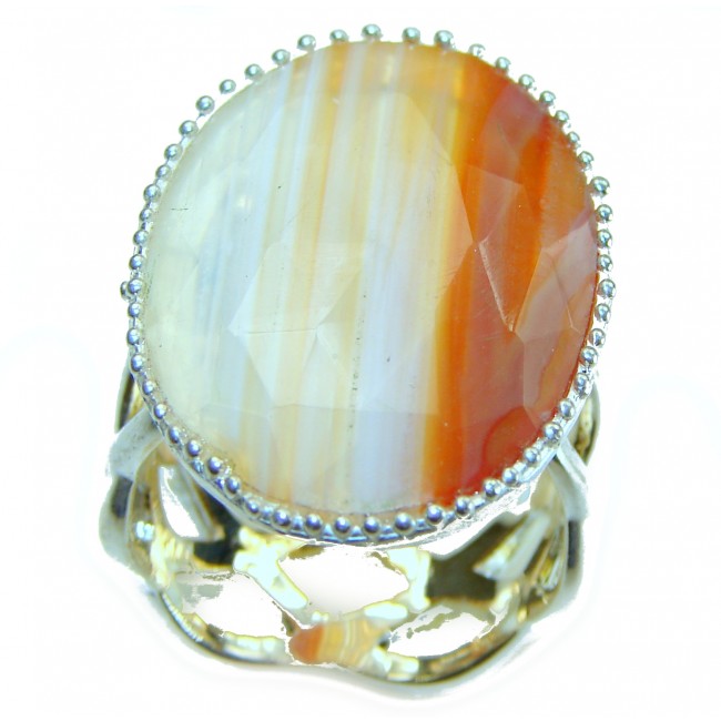 Orange Botswana Agate .925 Sterling Silver handcrafted Ring s. 8 1/4