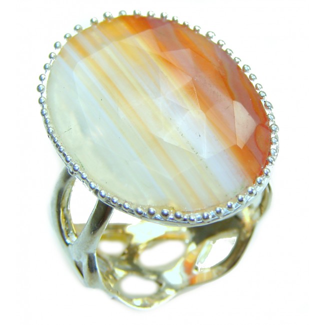 Orange Botswana Agate .925 Sterling Silver handcrafted Ring s. 8 1/4