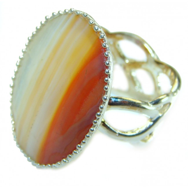 Orange Botswana Agate .925 Sterling Silver handcrafted Ring s. 8 1/4