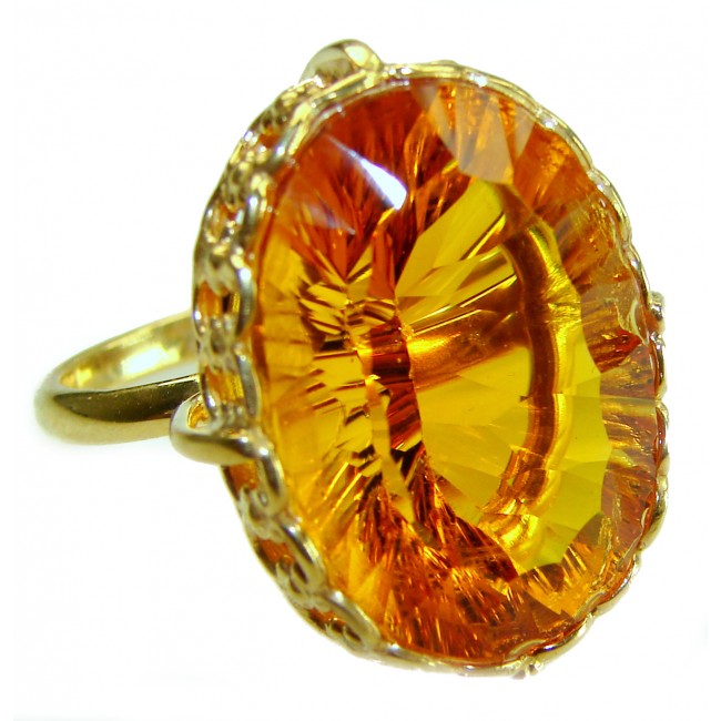 Golden Rays of Sunlight 33.5 carat Yellow Topaz .925 Sterling Silver Large Ring size 8 3/4