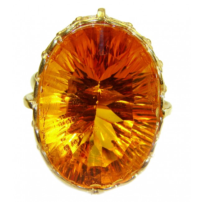 Golden Rays of Sunlight 33.5 carat Yellow Topaz .925 Sterling Silver Large Ring size 8 3/4