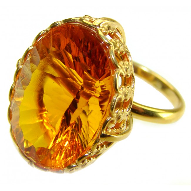 Golden Rays of Sunlight 33.5 carat Yellow Topaz .925 Sterling Silver Large Ring size 8 3/4