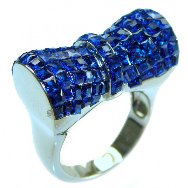 Precious Blue Bow Sapphire .925 Sterling Silver Eternity Ring size 6 3/4