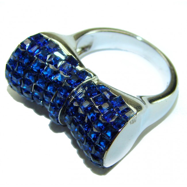 Precious Blue Bow Sapphire .925 Sterling Silver Eternity Ring size 6 3/4