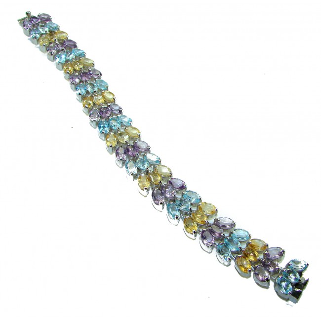 Very Special 45.8 carat Natural Multigem .925 Sterling Silver handmade Statement Bracelet