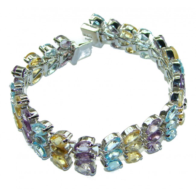 Very Special 45.8 carat Natural Multigem .925 Sterling Silver handmade Statement Bracelet