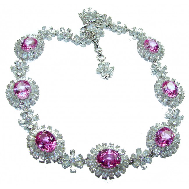 Rose des Vents 125.5 carat Pink Sapphire .925 Sterling Silver handcrafted Large Statement necklace