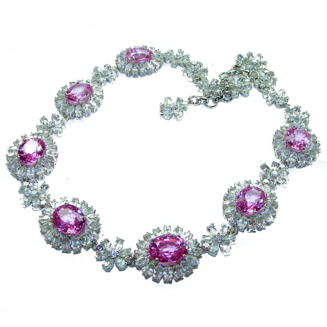 Rose des Vents 125.5 carat Pink Sapphire .925 Sterling Silver handcrafted Large Statement necklace