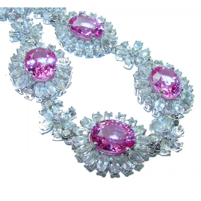 Rose des Vents 125.5 carat Pink Sapphire .925 Sterling Silver handcrafted Large Statement necklace