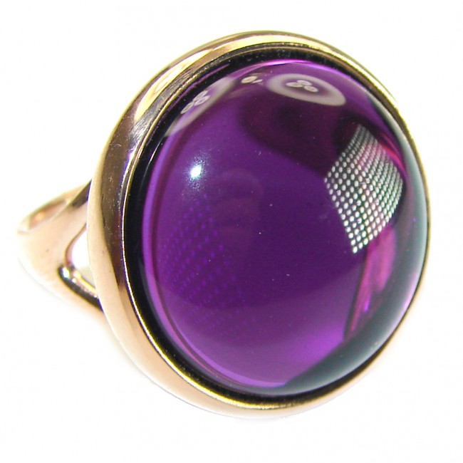 Purple Full Moon Amethyst 14K Gold over .925 Sterling Silver Handcrafted Large Ring size 7