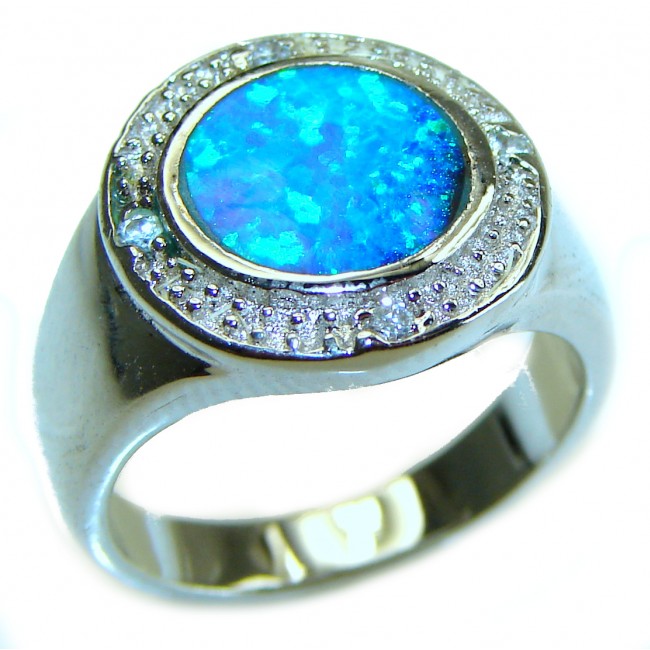 Blue Beauty incredible Doublet Opal .925 Sterling Silver handcrafted Ring size 6