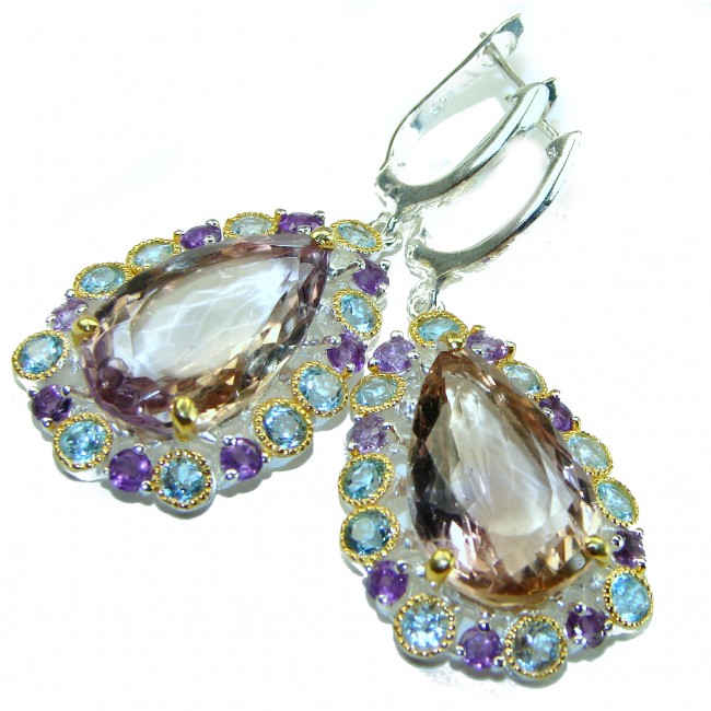 Purple Allure 25.5 carat Natural Amethyst .925 Sterling Silver handcrafted Large Statement earrings