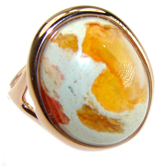 Sweet Carmel 12.4 carat Mexican Opal 14K Gold over .925 Sterling Silver handmade ring 6 1/4