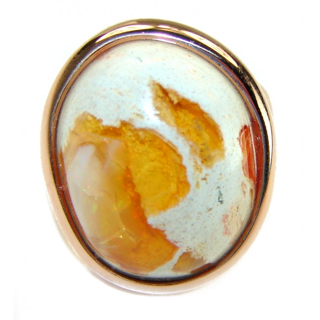 Sweet Carmel 12.4 carat Mexican Opal 14K Gold over .925 Sterling Silver handmade ring 6 1/4