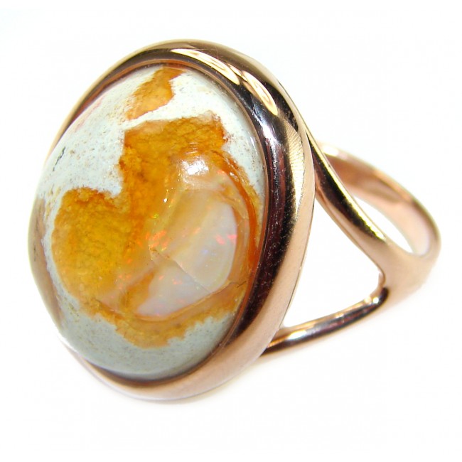 Sweet Carmel 12.4 carat Mexican Opal 14K Gold over .925 Sterling Silver handmade ring 6 1/4