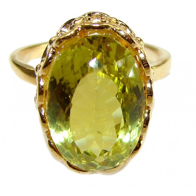 10.8 carat Genuine Lemon Quartz 14K Gold over .925 Sterling Silver handcrafted ring size 10