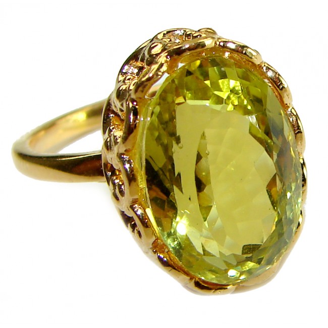 10.8 carat Genuine Lemon Quartz 14K Gold over .925 Sterling Silver handcrafted ring size 10