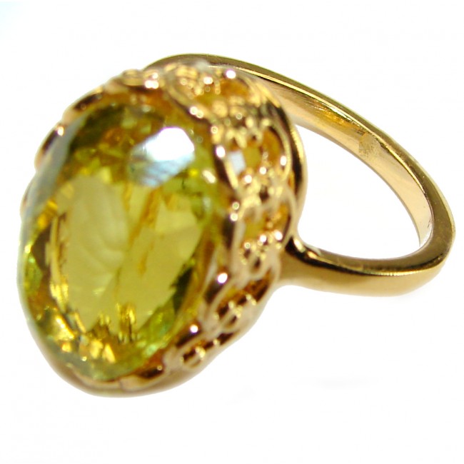 10.8 carat Genuine Lemon Quartz 14K Gold over .925 Sterling Silver handcrafted ring size 10