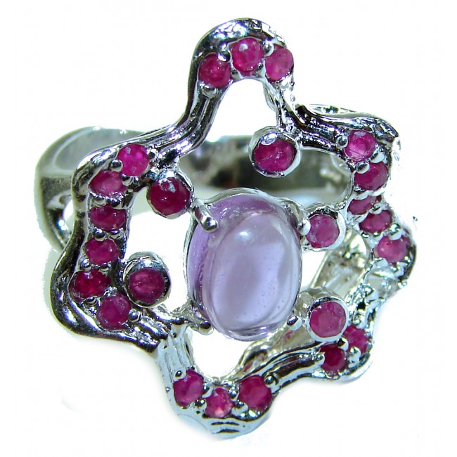 Floral design 11.8 carat Amethyst .925 Sterling Silver Handcrafted Ring size 9