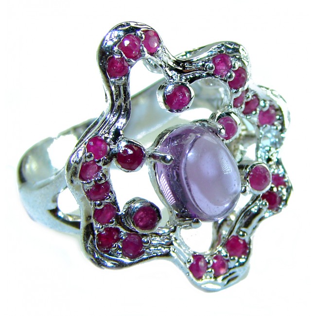 Floral design 11.8 carat Amethyst .925 Sterling Silver Handcrafted Ring size 9