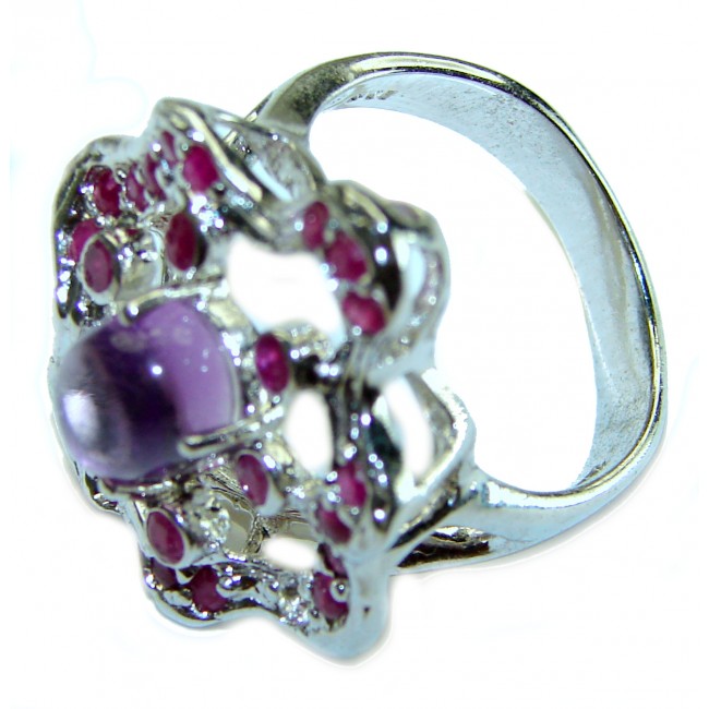 Floral design 11.8 carat Amethyst .925 Sterling Silver Handcrafted Ring size 9