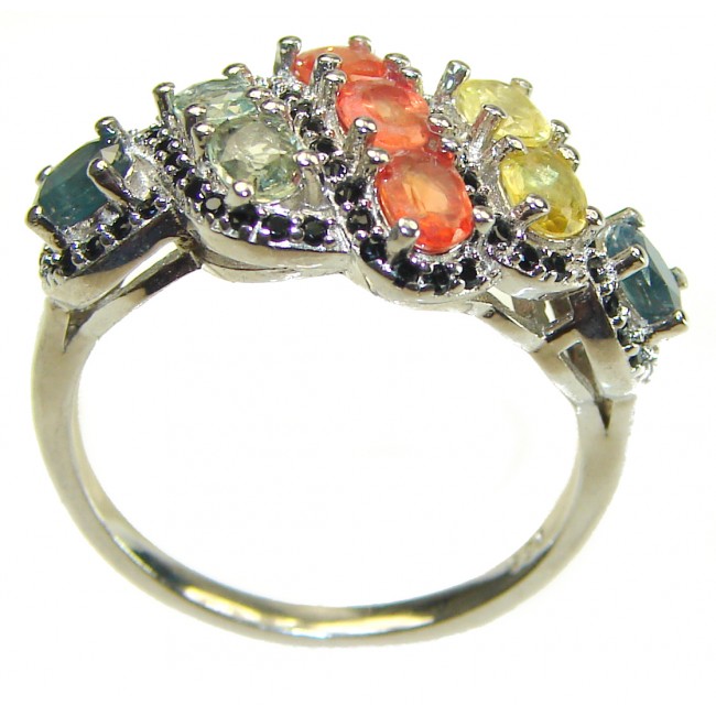 Multicolor Sapphire .925 Sterling Silver handcrafted Ring size 8