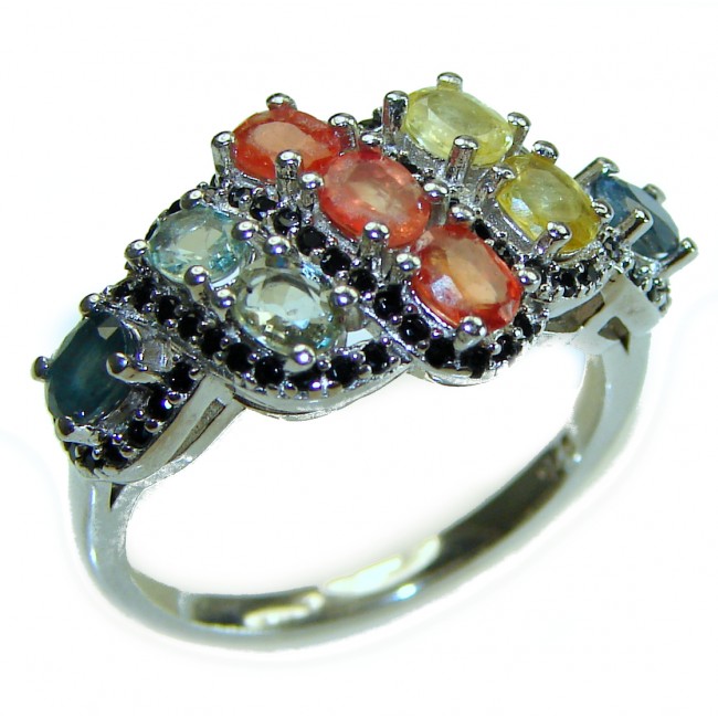 Multicolor Sapphire .925 Sterling Silver handcrafted Ring size 8