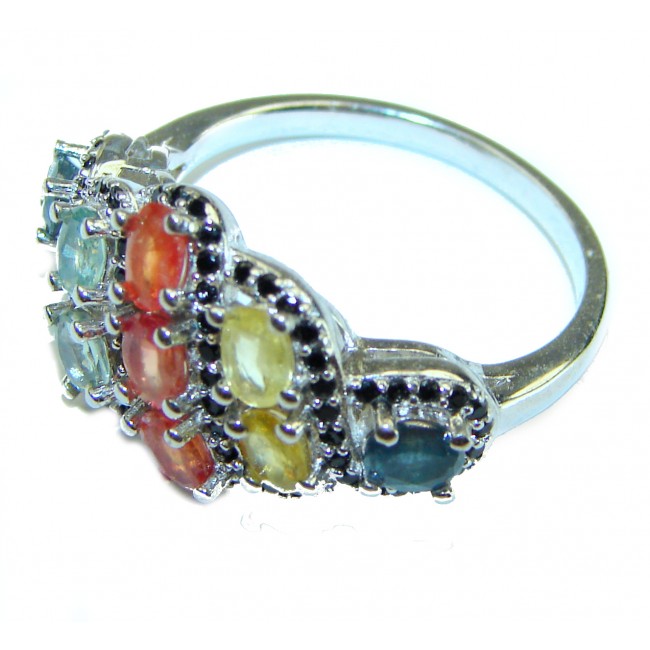 Multicolor Sapphire .925 Sterling Silver handcrafted Ring size 8