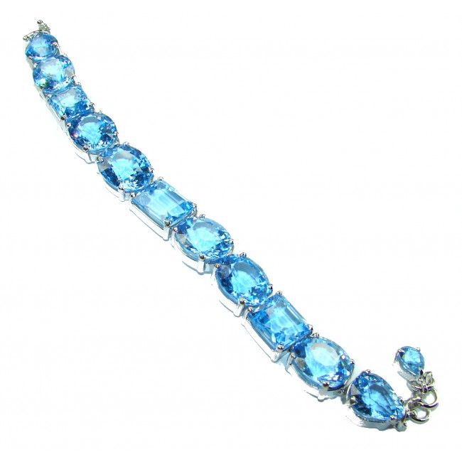 Seaside 175.5 carat Swiss Blue Topaz .925 Sterling Silver handmade Large Statement Bracelet