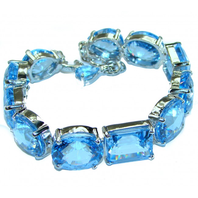 Seaside 175.5 carat Swiss Blue Topaz .925 Sterling Silver handmade Large Statement Bracelet