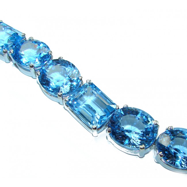 Seaside 175.5 carat Swiss Blue Topaz .925 Sterling Silver handmade Large Statement Bracelet