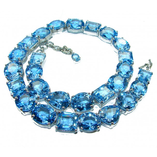 Seaside 265.5 carat Swiss Blue Topaz .925 Sterling Silver handmade Large Statement necklace