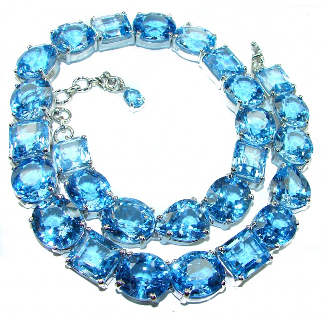 Seaside 265.5 carat Swiss Blue Topaz .925 Sterling Silver handmade Large Statement necklace