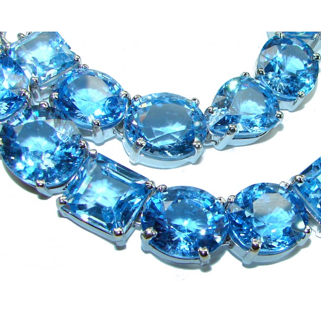 Seaside 265.5 carat Swiss Blue Topaz .925 Sterling Silver handmade Large Statement necklace