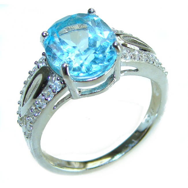 2.7 carat oval cut Blue Swiss Topaz .925 Sterling Silver handcrafted Ring size 8