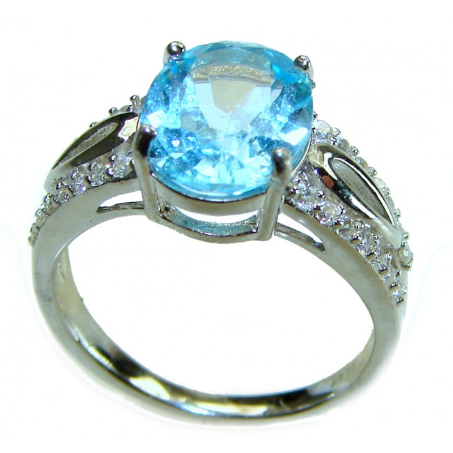 2.7 carat oval cut Blue Swiss Topaz .925 Sterling Silver handcrafted Ring size 8