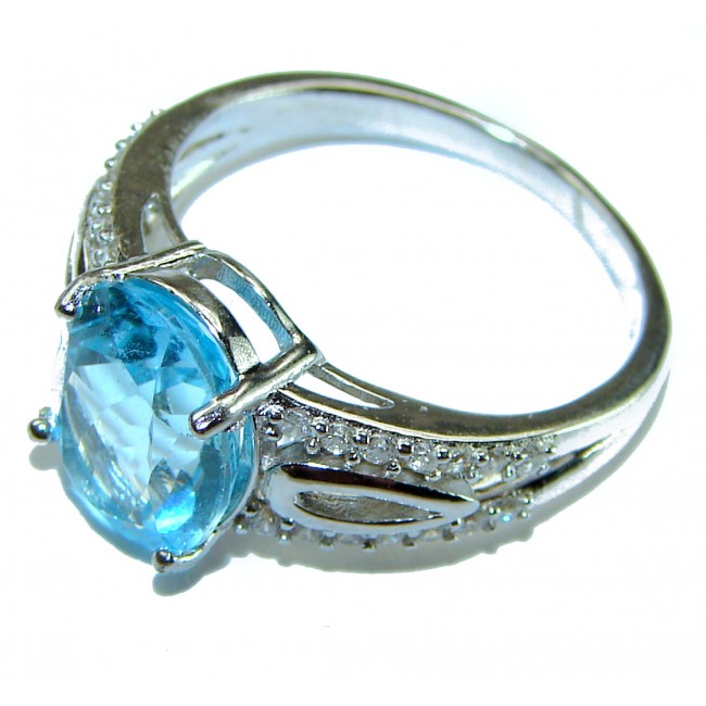 2.7 carat oval cut Blue Swiss Topaz .925 Sterling Silver handcrafted Ring size 8