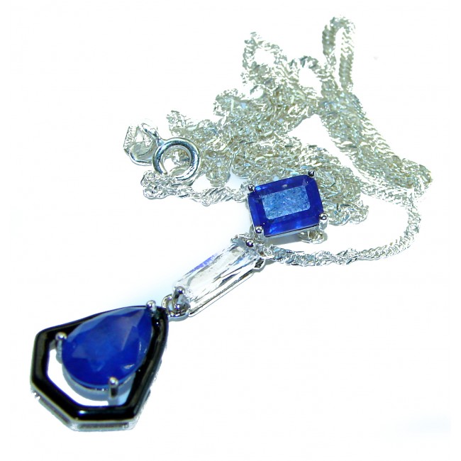 Art Deco Sapphire black enamel .925 Sterling Silver handcrafted Necklace