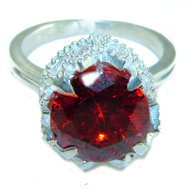 Red Fire 10.5 carat Red Topaz .925 Silver handcrafted Cocktail Ring s. 8 3/4