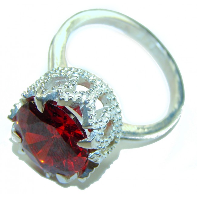 Red Fire 10.5 carat Red Topaz .925 Silver handcrafted Cocktail Ring s. 8 3/4