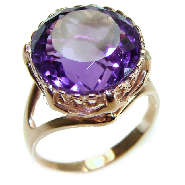 Purple Full Moon Amethyst 14K Rose Gold over .925 Sterling Silver Handcrafted Ring size 8