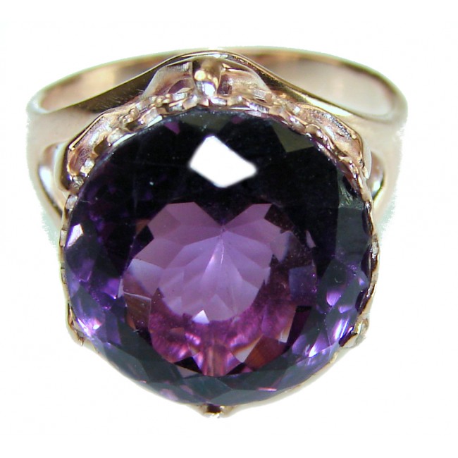 Purple Full Moon Amethyst 14K Rose Gold over .925 Sterling Silver Handcrafted Ring size 8