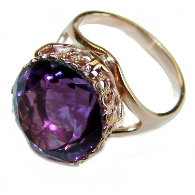 Purple Full Moon Amethyst 14K Rose Gold over .925 Sterling Silver Handcrafted Ring size 8