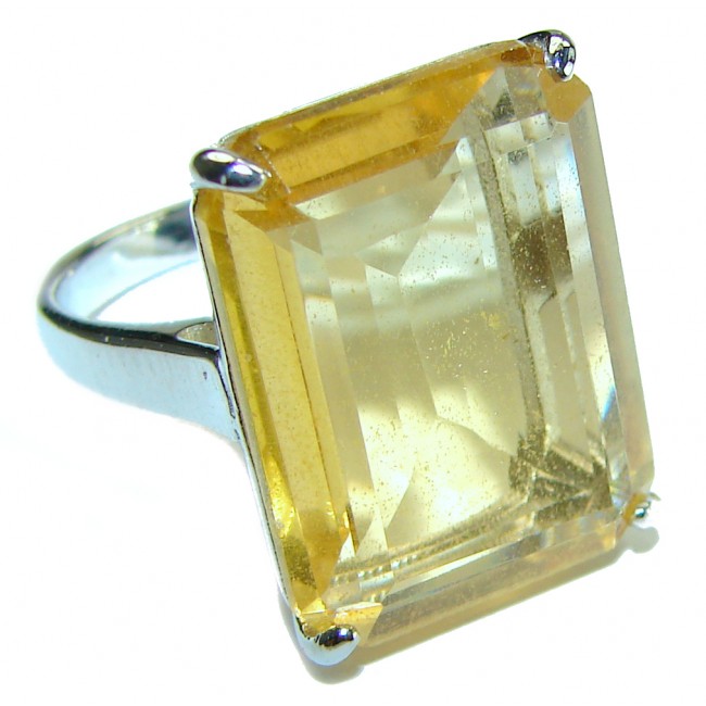 27.8 carat Genuine emerald cut Lemon Quartz .925 Sterling Silver handcrafted ring size 7