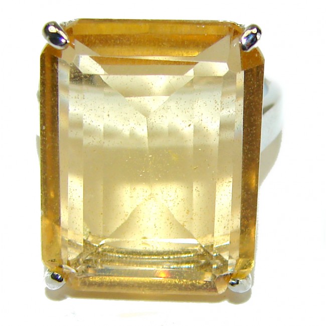 27.8 carat Genuine emerald cut Lemon Quartz .925 Sterling Silver handcrafted ring size 7